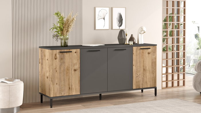 Hanah Home Rl4-Aa Consola Pino Atlántico y Antracita, 160x71.8x40 cm